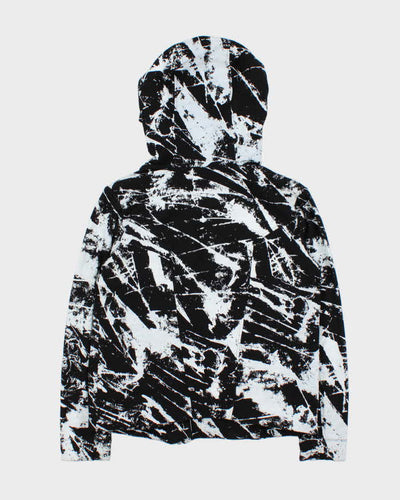 Helmut Lang Patterned Black & White Biker Zip Hooded Sweatshirt - S