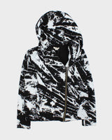 Helmut Lang Patterned Black &amp; White Biker Zip Hooded Sweatshirt - S