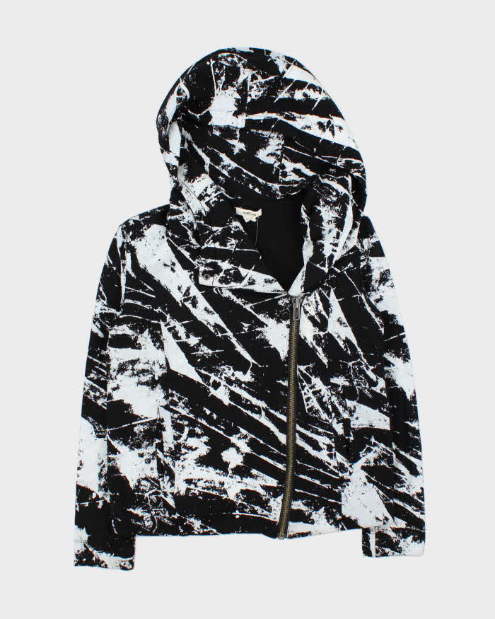 Helmut Lang Patterned Black & White Biker Zip Hooded Sweatshirt - S