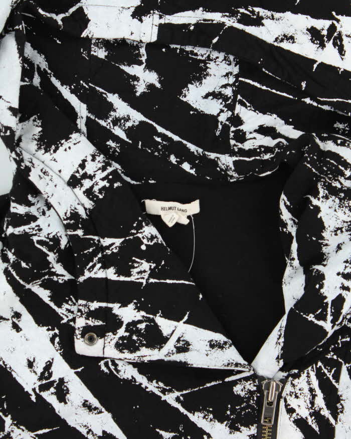 Helmut Lang Patterned Black &amp; White Biker Zip Hooded Sweatshirt - S