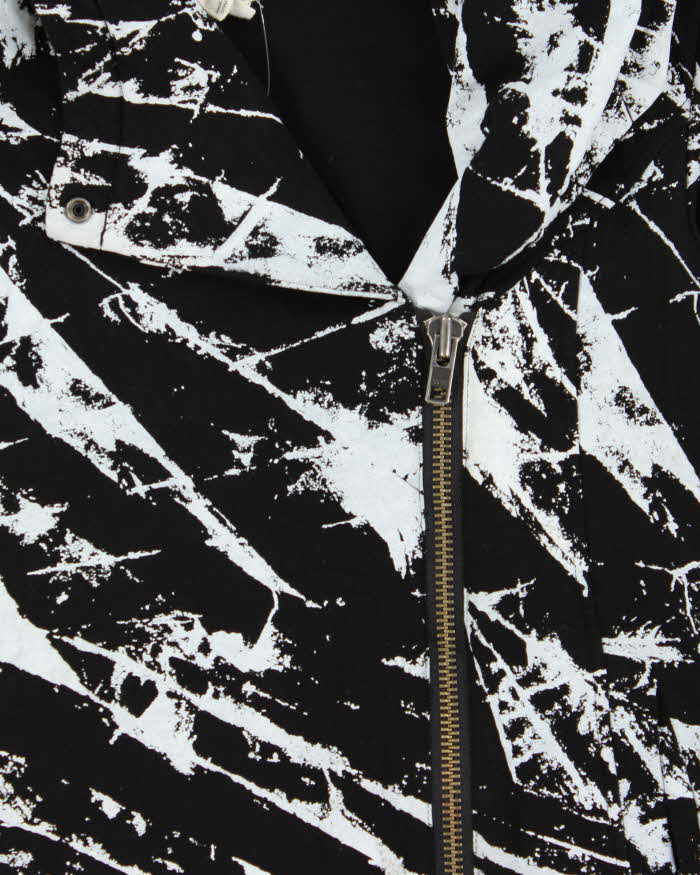 Helmut Lang Patterned Black &amp; White Biker Zip Hooded Sweatshirt - S