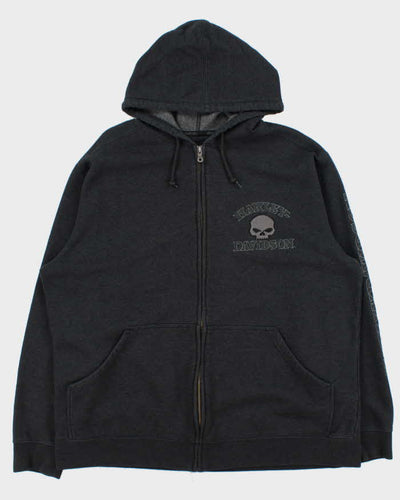 Vintage Harley Davidson Skull Embroidered Zip Up Hoodie - XL