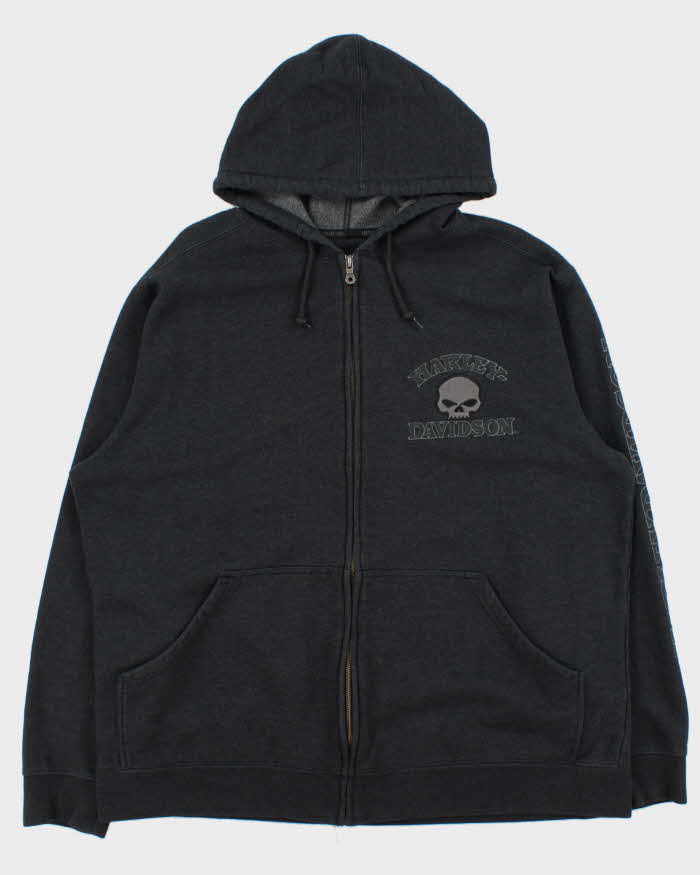 Vintage Harley Davidson Skull Embroidered Zip Up Hoodie - XL