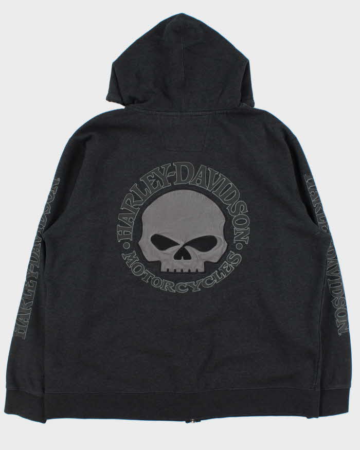 Vintage Harley Davidson Skull Embroidered Zip Up Hoodie - XL