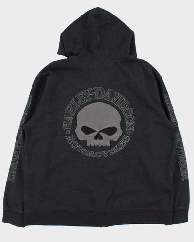 Vintage Harley Davidson Skull Embroidered Zip Up Hoodie - XL