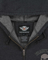 Vintage Harley Davidson Skull Embroidered Zip Up Hoodie - XL