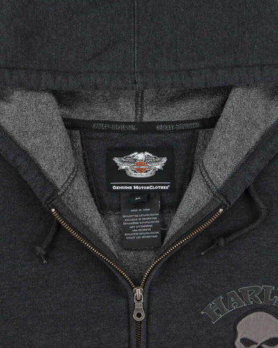 Vintage Harley Davidson Skull Embroidered Zip Up Hoodie - XL
