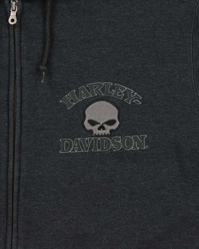 Vintage Harley Davidson Skull Embroidered Zip Up Hoodie - XL
