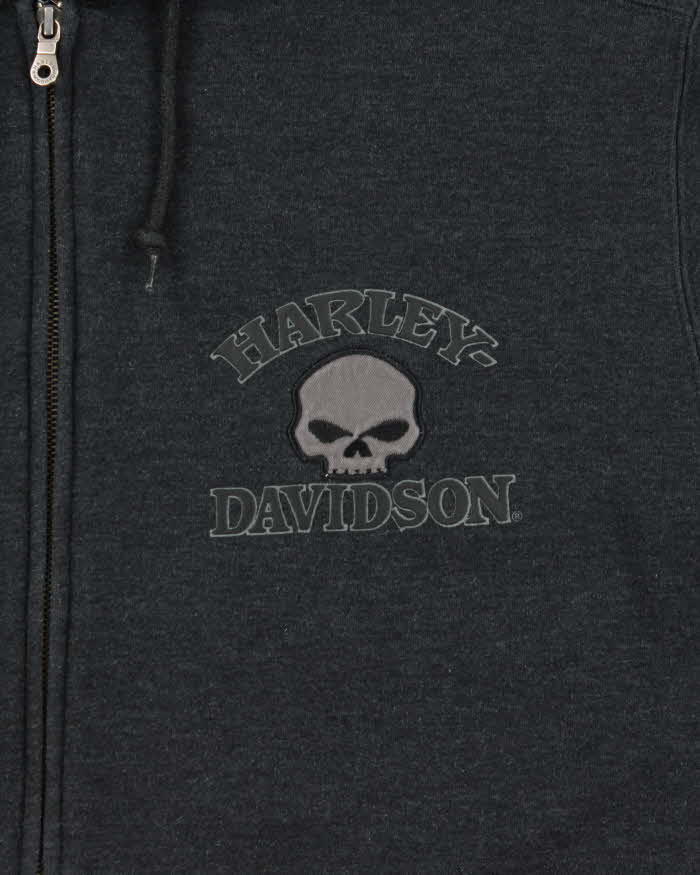 Vintage Harley Davidson Skull Embroidered Zip Up Hoodie - XL