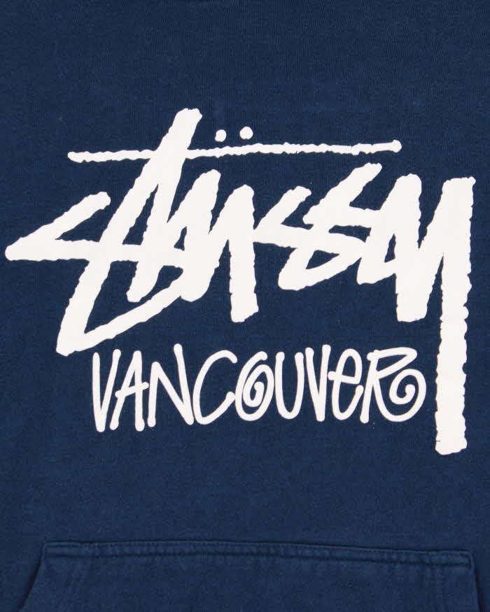 Vintage Stussy Vancouver Navy Blue Pullover Hoodie - S