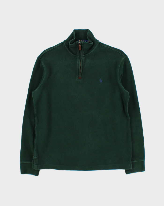 Vintage Polo Ralph Lauren Green Cotton Quarter-Zip Sweatshirt - S