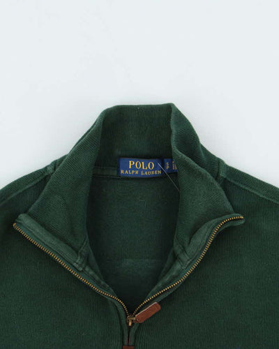 Vintage Polo Ralph Lauren Green Cotton Quarter-Zip Sweatshirt - S