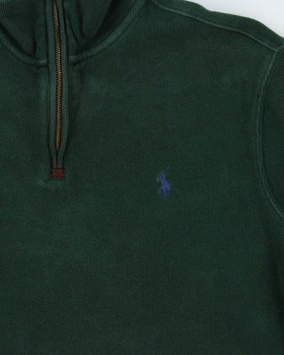 Vintage Polo Ralph Lauren Green Cotton Quarter-Zip Sweatshirt - S
