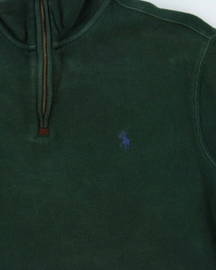 Vintage Polo Ralph Lauren Green Cotton Quarter-Zip Sweatshirt - S