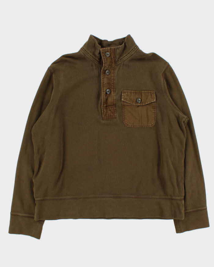 Vintage Eddie Bauer Khaki Military Style Button Collar Sweatshirt - XL