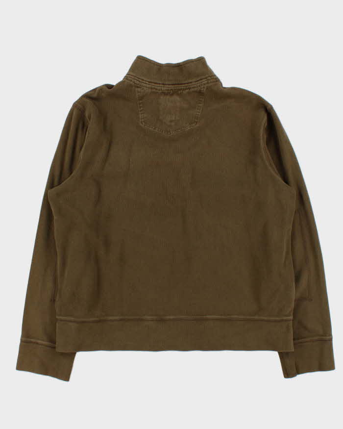 Vintage Eddie Bauer Khaki Military Style Button Collar Sweatshirt - XL