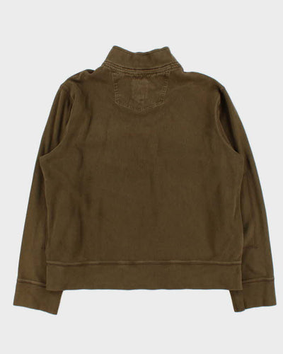 Vintage Eddie Bauer Khaki Military Style Button Collar Sweatshirt - XL