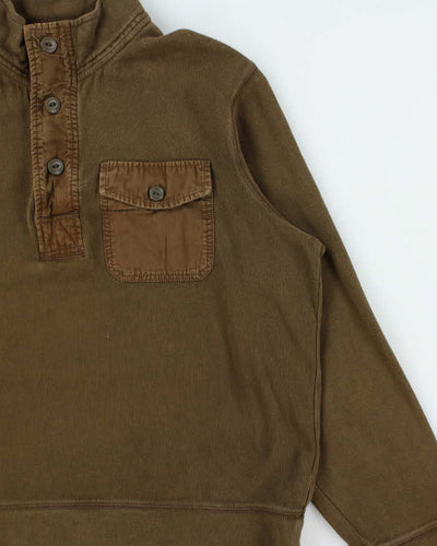 Vintage Eddie Bauer Khaki Military Style Button Collar Sweatshirt - XL
