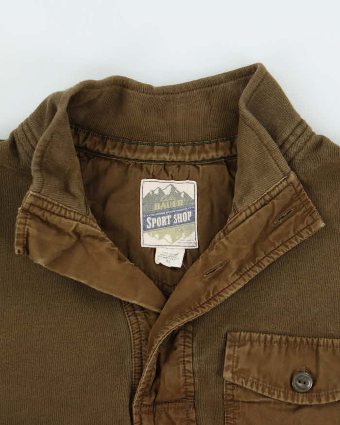 Vintage Eddie Bauer Khaki Military Style Button Collar Sweatshirt - XL