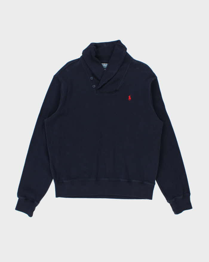 Vintage 00s Polo Ralph Lauren Navy Shawl Neck Sweatshirt - L