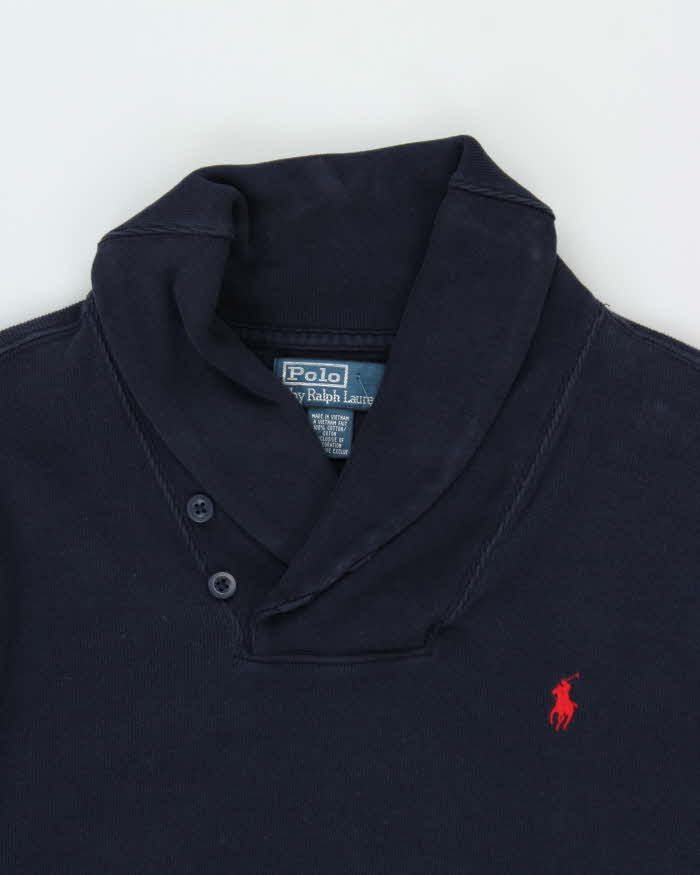 Vintage 00s Polo Ralph Lauren Navy Shawl Neck Sweatshirt - L