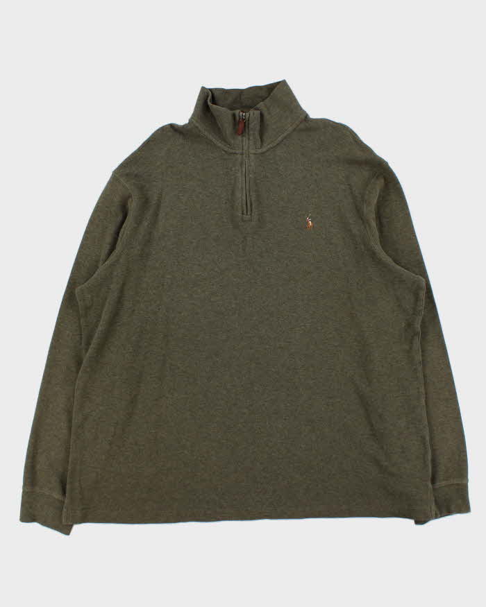 Vintage Polo Ralph Lauren Estate Rib Khaki Quarter-Zip Sweatshirt - XXL