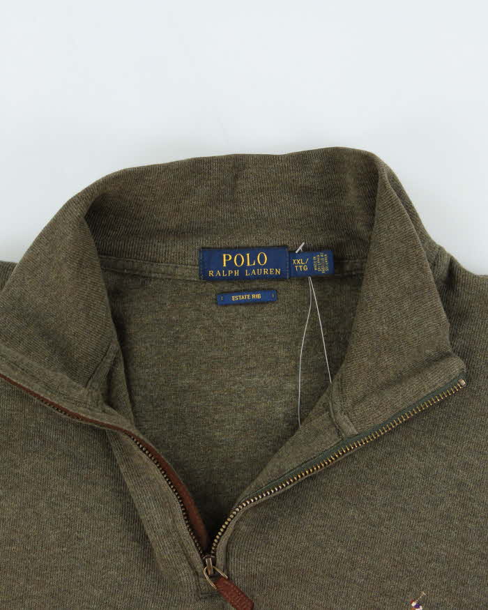 Vintage Polo Ralph Lauren Estate Rib Khaki Quarter-Zip Sweatshirt - XXL