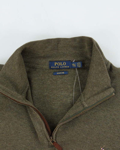 Vintage Polo Ralph Lauren Estate Rib Khaki Quarter-Zip Sweatshirt - XXL