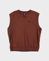 Vintage Stussy Brown Boxy V-Neck Sweater Vest - XL