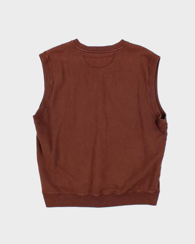 Vintage Stussy Brown Boxy V-Neck Sweater Vest - XL
