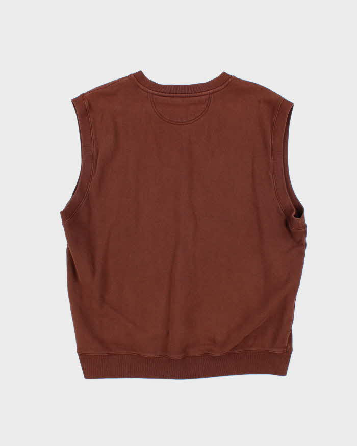 Vintage Stussy Brown Boxy V-Neck Sweater Vest - XL
