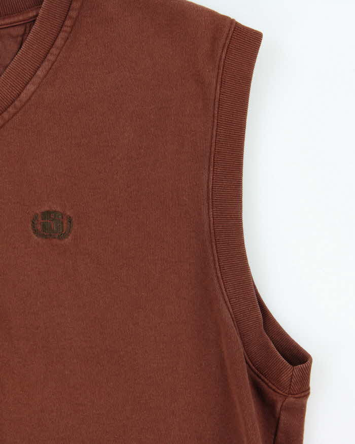 Vintage Stussy Brown Boxy V-Neck Sweater Vest - XL
