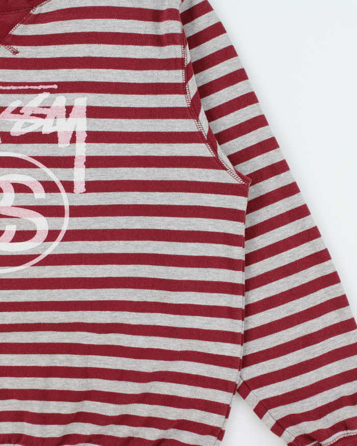 Vintage Stussy Striped Classic Logo Crewneck Sweatshirt - XL
