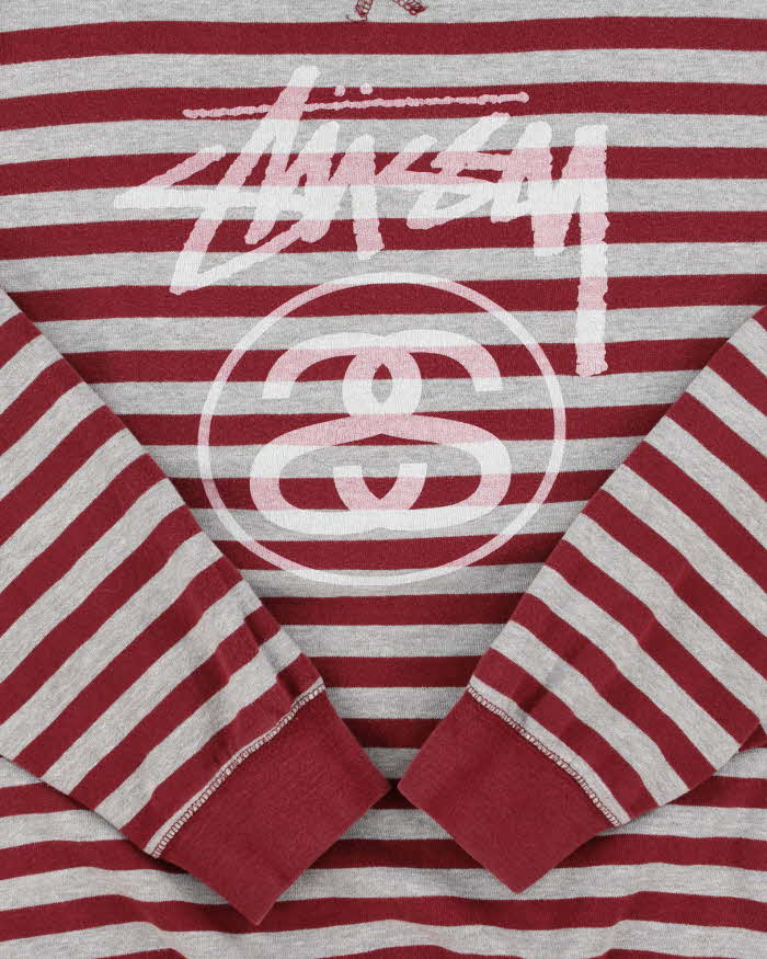 Vintage Stussy Striped Classic Logo Crewneck Sweatshirt - XL