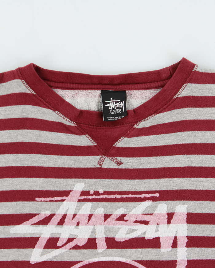 Vintage Stussy Striped Classic Logo Crewneck Sweatshirt - XL
