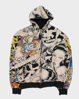 Vintage Y2K 00s Ed Hardy Graphic Rhinestone Zip-Up Hoodie  - XXL