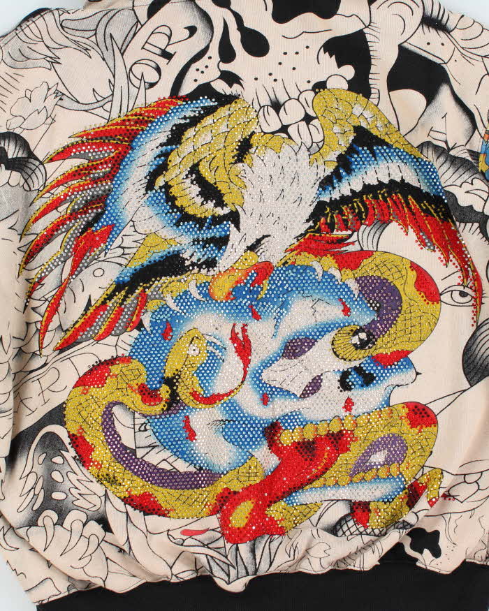Vintage Y2K 00s Ed Hardy Graphic Rhinestone Zip-Up Hoodie  - XXL