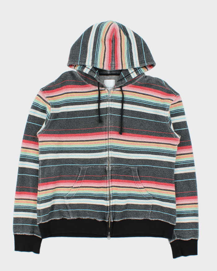 Vintage Azul By Moussy Japan Tough Cotton Striped Full-Zip Hoodie - L