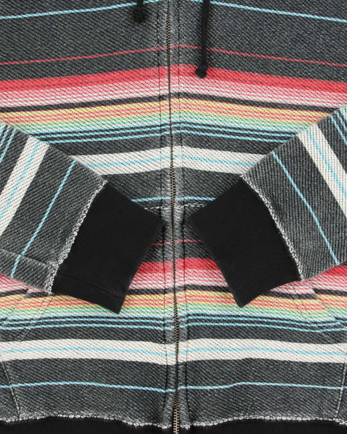Vintage Azul By Moussy Japan Tough Cotton Striped Full-Zip Hoodie - L