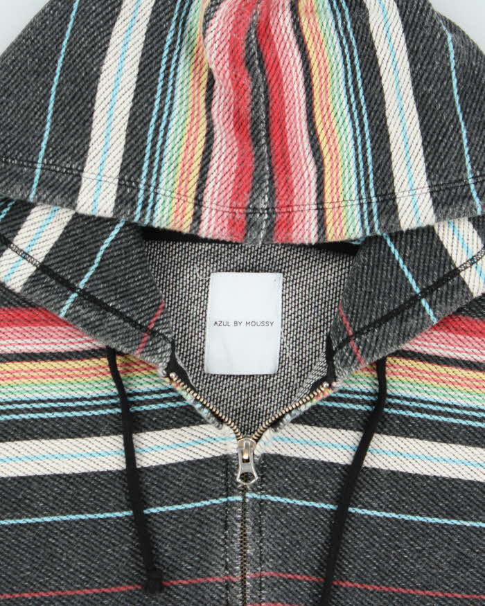 Vintage Azul By Moussy Japan Tough Cotton Striped Full-Zip Hoodie - L