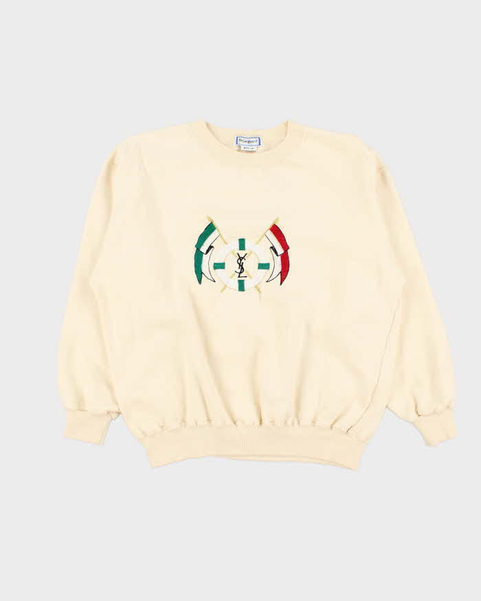Vintage 1980s Yves Saint Laurent Embroidered Nautical Crewneck Sweatshirt - M