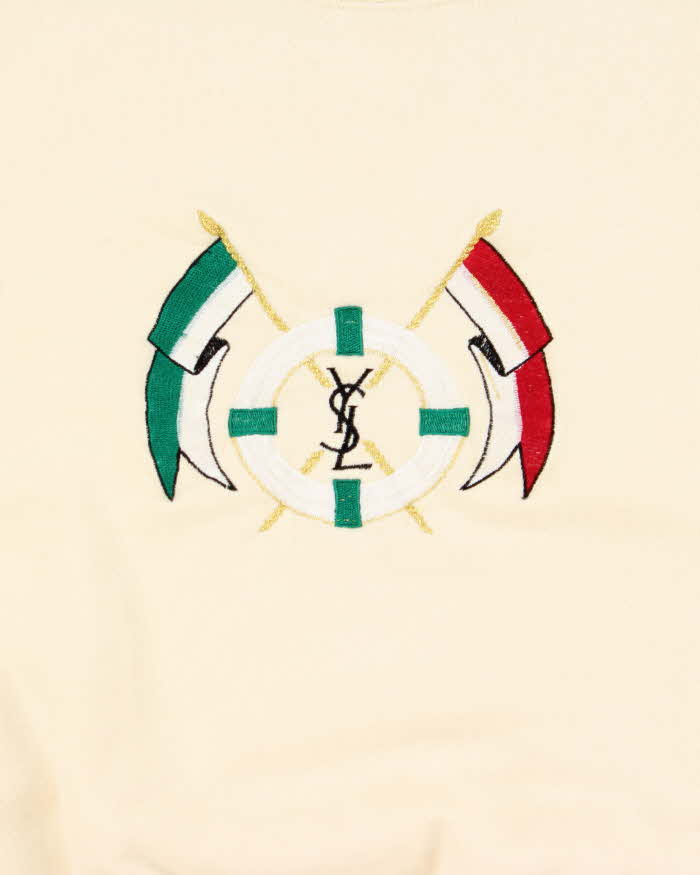 Vintage 1980s Yves Saint Laurent Embroidered Nautical Crewneck Sweatshirt - M
