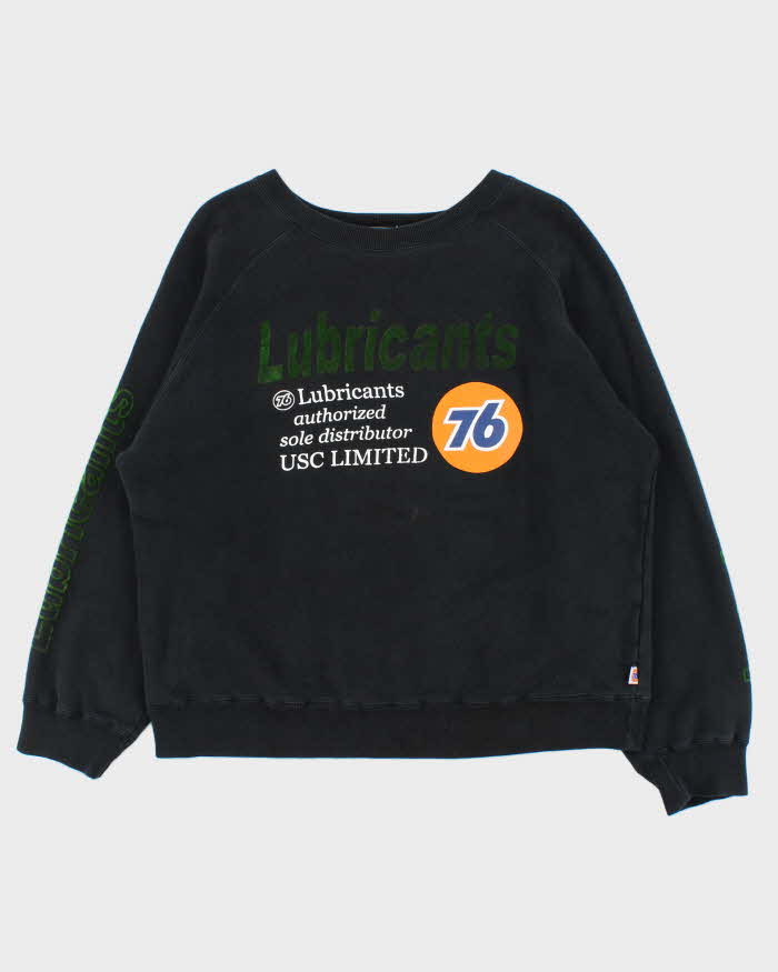 Vintage Y2K 00s Lubricants 76 Racing Motor Oil Felt Logo Crewneck Sweatshirt - L