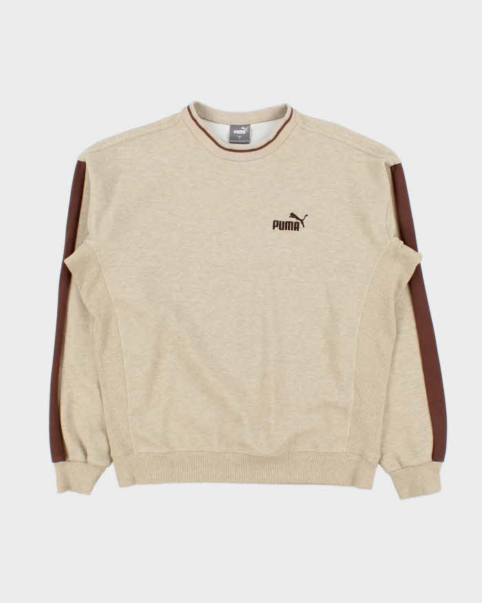 Puma Striped Sleeve Logo Crewneck Sweatshirt - M