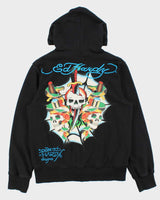 Vintage Y2k 00s Ed Hardy Embroidered Zip-up Hoodie - L