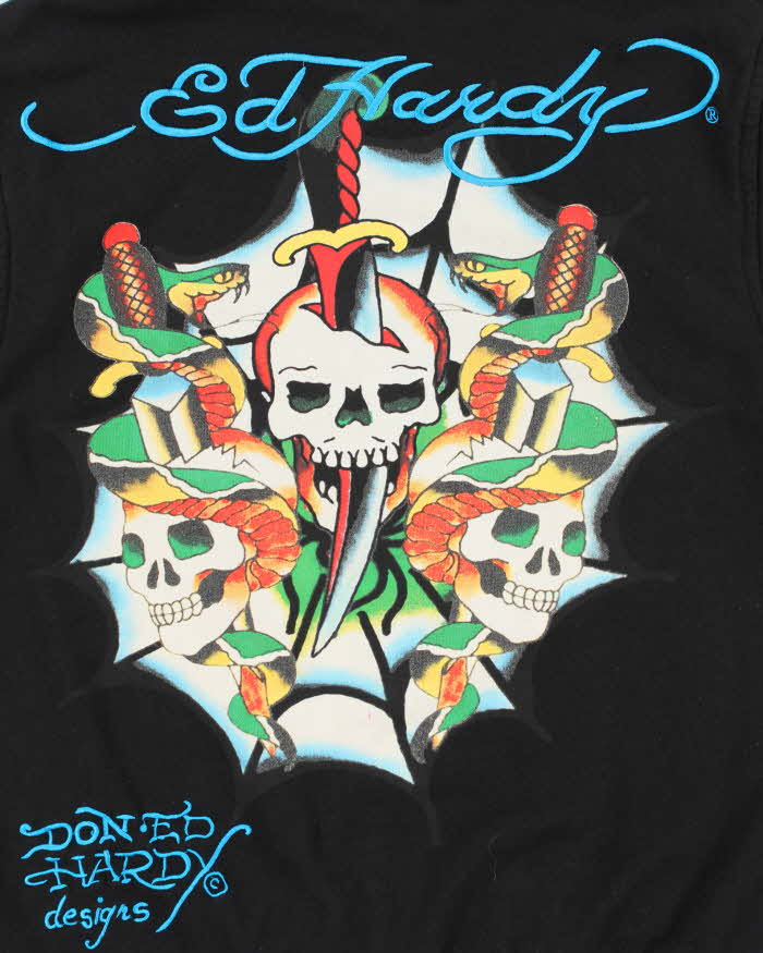Vintage Y2k 00s Ed Hardy Embroidered Zip-up Hoodie - L
