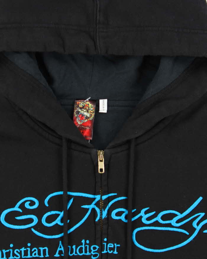 Vintage Y2k 00s Ed Hardy Embroidered Zip-up Hoodie - L