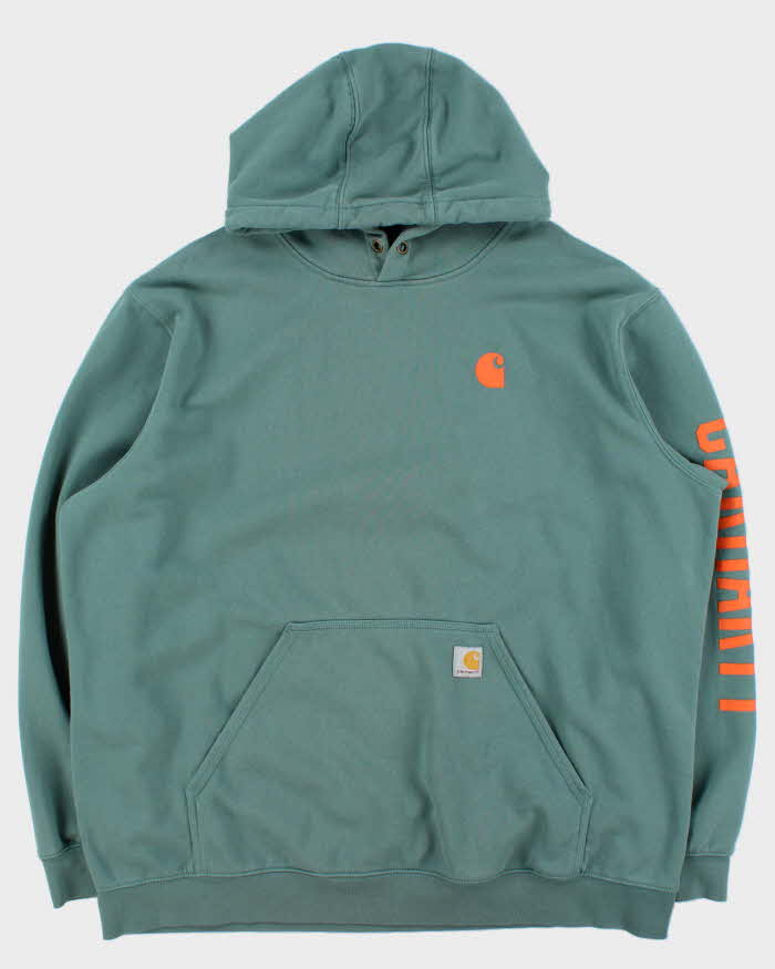 Vintage Carhartt Teal Loose Fit Rain Defender Heavyweight Pullover Hoodie - XXL