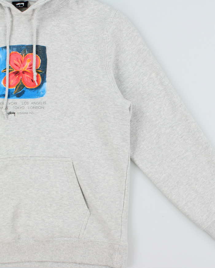 Vintage Stussy Hibiscus Big City Grey Marl Pullover Hoodie - S