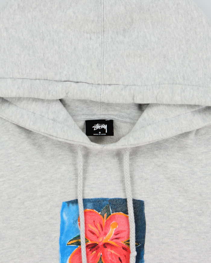 Vintage Stussy Hibiscus Big City Grey Marl Pullover Hoodie - S